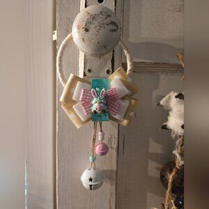 Easter Door Hanger Doorknob Gnome Bunny Ribbon Easter Egg Plaid Cottagecore OOAK